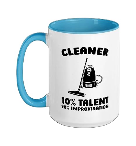 Cleaner Janitorial - Housekeeping Sanitation Cleaner Ceramic Mug, Blue/White, 15oz