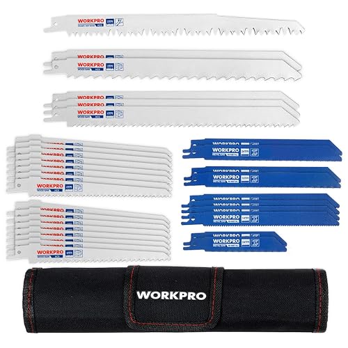 WORKPRO 32-Piece Reciprocating Saw Blade Set for Wood & Metal Cutting | Includes Metal & Wood Cutting Saw Blades, Pruner Saw Blades with Organizer Pouch