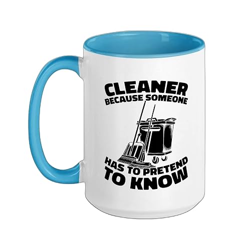 Cleaner Sanitation Janitorial - Housekeeping Cleaner Ceramic Mug, Blue/White, 15oz