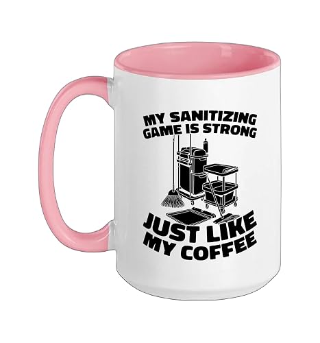 Cleaner - Janitorial Housekeeping Sanitation Cleaner Ceramic Mug, Pink/White, 15oz