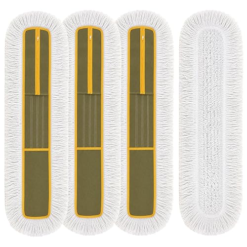 Qinyoung 4 Pack 36'' Microfiber Cotton Dust Mop Pads with Zipper, Yellow | Compatible with Industrial Dust Mops, Reusable Replacement Dust Heads for Commercial Floor Cleaning, Janitorial Supplies