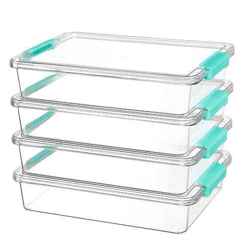 Vtopmart 4 Pack 6 Qt Plastic Storage Bins with Lids, Clear Sensory Bins | Stackable Containers for Organizing School & Office Supplies, Arts & Crafts Organizers and Storage for Home, Craft Room