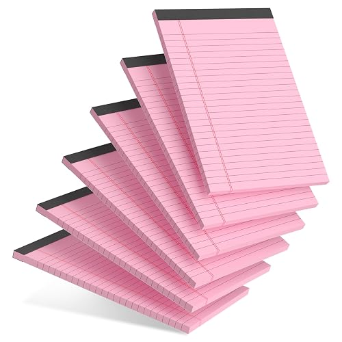 AILZFEI 6pcs Small Note Pad 5x8 College Ruled Pink Legal Pads Paper Notepads 6 Pack Study Back Writing Pads 5 x 8 Legal Pads Perforated Narrow Ruled Pads of Paper Pink