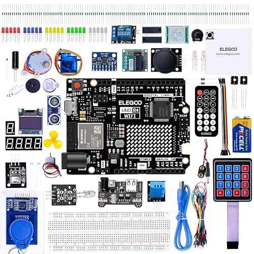 ELEGOO UNO R4 WiFi Super Starter Kit Compatible with Arduino for Beginners | 48MHz Processor, 200+ Premium Components, STEM, Electronics Coding Kit, Online Tutorials, Students & Makers Friendly