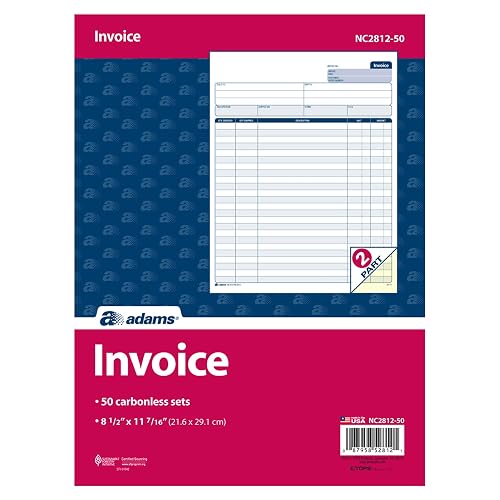 Adams Invoice Sets, 2-Part Carbonless, 8-1/2" x 11-7/16", 50 Sets per Pack (NC2812-50) - White/Canary