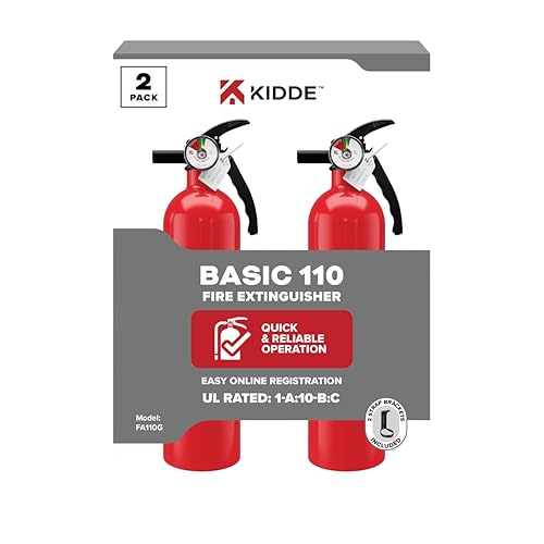 Kidde Basic 110 Fire Extinguisher for Home, 1-A:10-B:C, FA110G, 2 Pack | Residential Multi-Purpose Extinguisher for Small Common Household Fires, 2.5 lb. Dry Chemical
