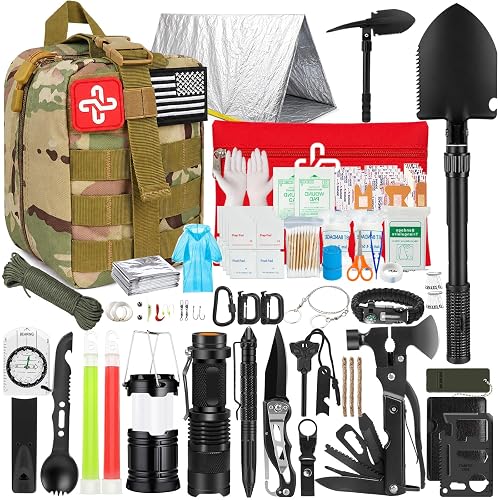 Survival Kit, 250Pcs Survival Gear First Aid Kit with Molle System Compatible Bag and Emergency Tent, Emergency Kit for Earthquake, Outdoor Adventure, Hiking, Hunting, Gifts for Men Women