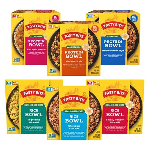 Tasty Bite Bowls Variety, Pack of 6, Mexican Protein, Mediterranean Protein, Indian Protein, Chickpea Biryani, Smoky Paneer Biryani, Vegetable Biryani