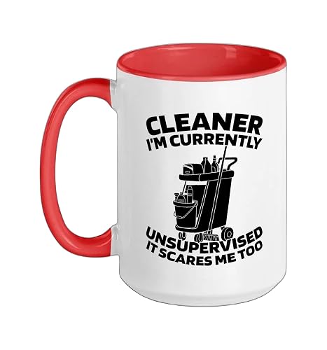 Cleaner Sanitation - Housekeeping Janitorial Cleaner Ceramic Mug, Red/White, 15oz