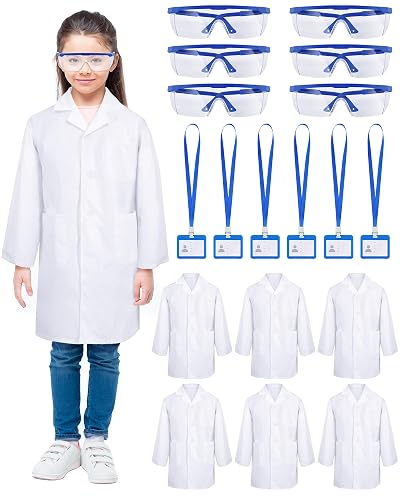 Unittype 6 Sets 18 Pcs Lab Coats Bulk with Goggles Card Holder,X-Large | White Scientist Doctor Costume for Young Learners, Dress up Role Play, School Science Party Career Day STEM Activity Set