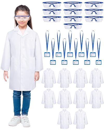 Unittype 6 Sets 18 Pcs Lab Coats Bulk with Goggles Card Holder,X-Large | White Scientist Doctor Costume for Young Learners, Dress up Role Play, School Science Party Career Day STEM Activity Set