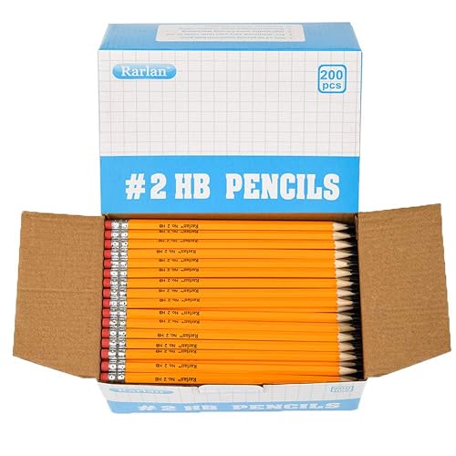 Rarlan Wood-Cased #2 HB Pencils, Pre-sharpened, 200 Count Bulk Pack | Classroom Pencils with Erasers for School and Teacher Supplies, Writing, Drawing and Sketching, Back to School