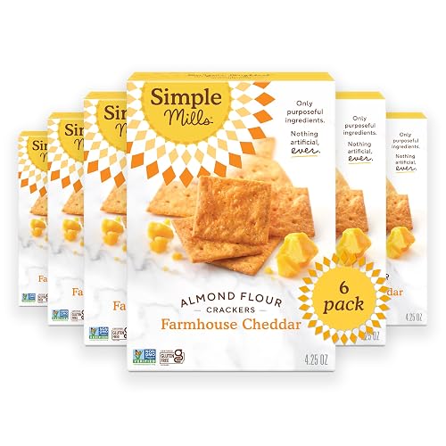 Simple Mills Farmhouse Cheddar Almond Flour Crackers, Gluten Free, Flax Seed, Sunflower Seed, Corn Free, Great for Snacking, Made with Whole Foods, 4.25 Ounce (Pack of 6)