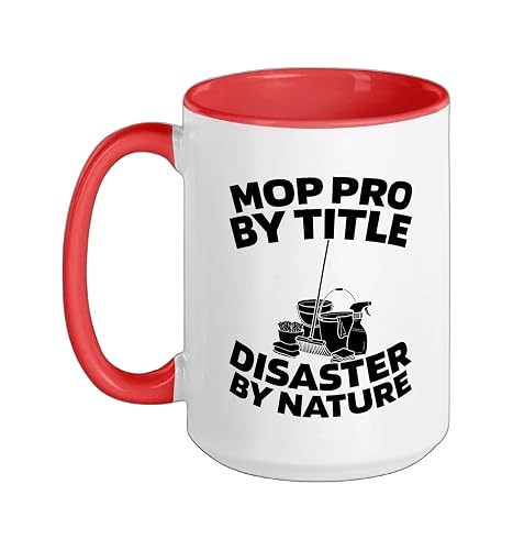 Cleaner Housekeeping Sanitation - Janitorial Cleaner Ceramic Mug, Red/White, 15oz