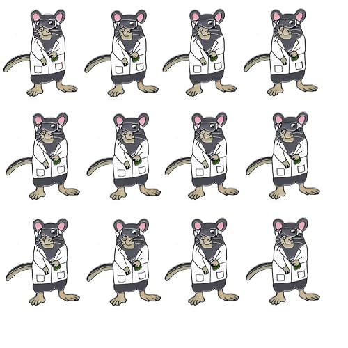 Laboratory Mouse Enamel Pin, Scientist Rat Brooch, White Lab Coat Design, 1.18 x 0.98 inches, 1/2/5/12pcs