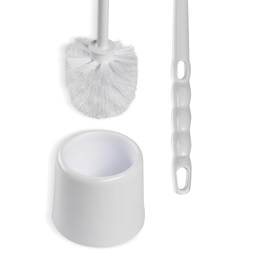 Sparta 16-Inch Durable Toilet Brush with Storage Holder, Bowl Brush with Caddy with Sturdy Polypropylene Bristles for Effective Cleaning, White Plastic Handle for Secure Grip, White (Pack of 24)