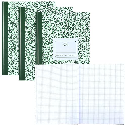 Humyoun 3 Pack Laboratory Notebook 5 x 5 Quad Ruled, Marble Cover | Graph Notebook for Science Chemistry Lab Work, 10.13 x 7.88 in with 96 Sheets, Math Graphing, Data Recording, School Notebook