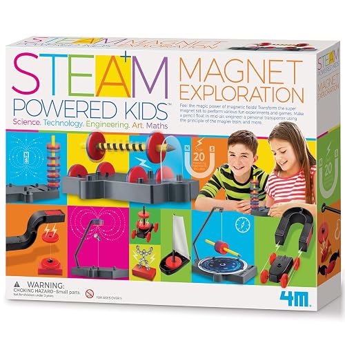 4M Magnet Science Kit for Kids Ages 5+ — 20+ Hands-On Experiments with 40+ Components, Build Maglev Transporter, Magnetic Racer, UFO & Compass Yacht, STEM Educational Toy Gift for Boys Girls