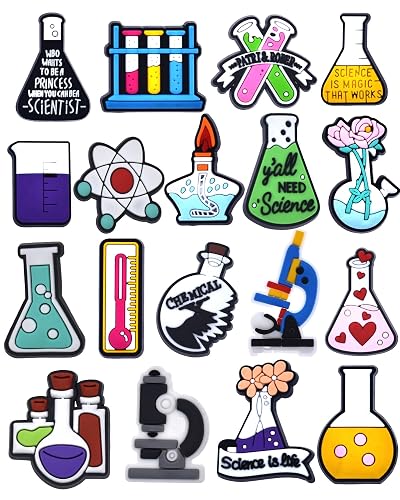 Scientific Instrument Shoe Charms Decoration, 18pcs Science Lab Shoe Charms for Clogs Sandals Bracelet Wristband Slippers Water Shoes, PVC Shoes Decoration Accessories for Girls Boys Party Favor Gifts