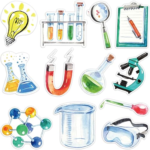 Ceiba Tree Science Cutouts Science Lab Bulletin Board Decorations Cut-Outs | 36pcs, Watercolor, Science Classroom Decor, Science Teacher Supplies, Back to School Party Decor