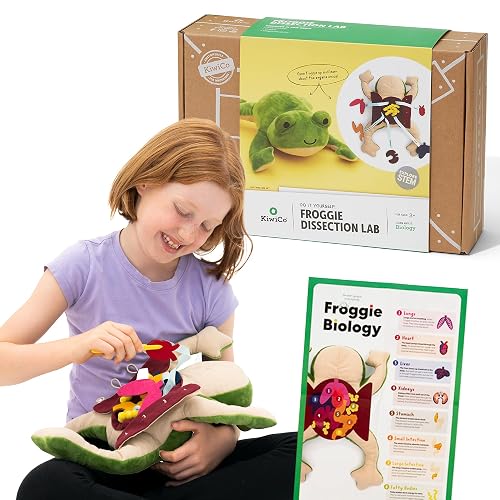 KiwiCo Froggie Lab Dissection Plush Animal Toy 5-Piece Anatomy Set, Ages 3+ | Interactive STEM biology stuffed animal with 5-piece organ learning activity for kids - preschool educational toy