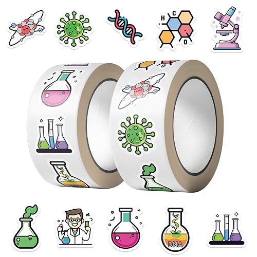 500PCS/Roll Science Stickers, Waterproof Vinyl 10 Styles Chemistry Lab Decals for Laptop, Luggage, Skateboard, Phone, Fridge, Trendy Stickers for Teens, Adults, Boys and Girls