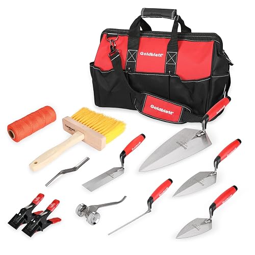 Goldblatt 12PCS Masonry Tool Set, Brick Laying Tools with Pointing Trowel | Hardened Steel & CRV Blades, Brick Pointing Tool, Masonry Trowel, String Line Clamp, Masonry Jointer, Bricklayer Tool