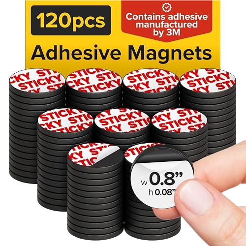 Sticky Flexible Adhesive Magnets for Crafts, 0.8"x0.08" (20x2mm), 120 pcs | Flexible Sticky Magnetic Dots for Office & School Supplies, Whiteboard, Crafts, Fridge, School Projects & Classroom Decor
