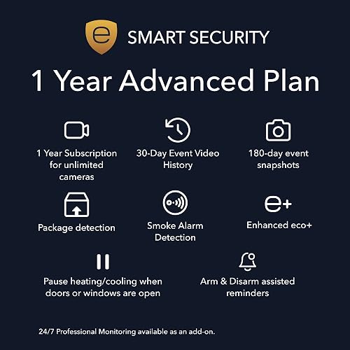 ecobee Smart Security Advanced Plan 1 Year Subscription, Unlimited Cameras, 30-Day Video History, Person Detection, Package Detection, Arm and Disarm, Cancel Anytime