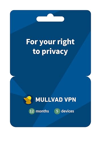 Mullvad VPN - 12 Months for 5 Devices - No-Log VPN Service for Your Privacy | Windows, macOS, Linux, iOS & Android, WireGuard Protocol, No Email Needed, Based in Sweden, Independently Audited