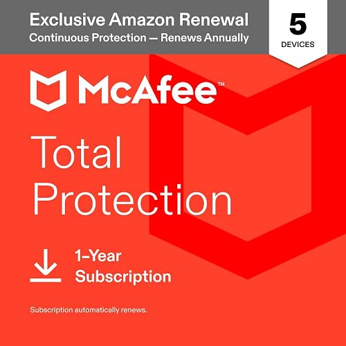 McAfee Total Protection 2027 Antivirus Software for 5 Devices | Auto-Renews | Exclusive Amazon renewal includes VPN, text, email and video scam protection, identity monitoring and password manager