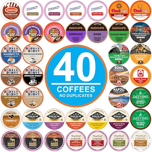 Crazy Cups Coffee Pods Variety Pack Sampler from Top Brands, Assorted Single Serve for Keurig K Cups Coffee Makers, 40 Unique Cups