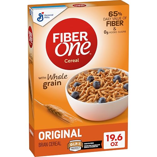 Fiber One Original Bran Cereal, High Fiber, Whole Grain, 19.6 oz | 65% Daily Value of Fiber, Glp-1 Friendly, Excellent Source of Iron & Vitamin B12, 18G Whole Grain