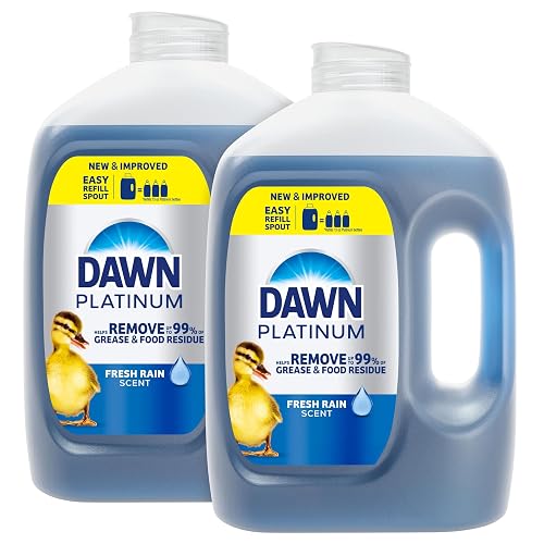 Dawn Platinum Refill Jug Dish Soap, Fresh Rain Scent Liquid Dishwashing Detergent Powerful Dawn Dish Soap for Tough Grease Removal Dishwashing Liquid Value Pack, 51.5 oz (Pack of 2)