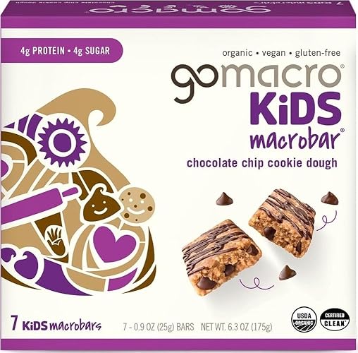 GoMacro Kids MacroBar Organic Vegan Snack Bars - Chocolate Chip Cookie Dough (0.90 Ounce Bars, 7 Count)