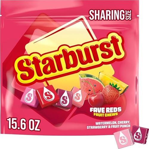 STARBURST FaveREDS Fruit Chews Candy, Chewy Candy, 15.6 oz Sharing Size Bag | Soft red fruit chews in a sharing bag, a natural fit for anytime snacking, party favors and road trips, lunch box