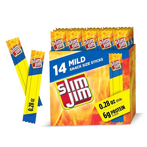Slim Jim Smoked Jerky Snack Sticks, Mild Flavor, 0.28 oz., 14-ct | 6g protein per serving; Mild flavor; great for on-the-go & travel snacking; perfect for lunchboxes, road trips & camping