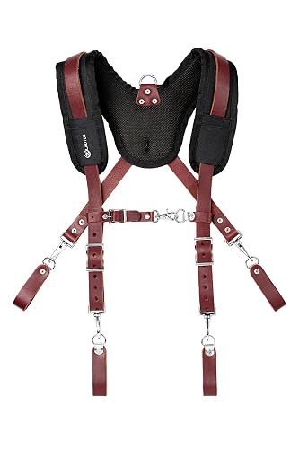 LAUTUS Leather Padded Tool Belt Suspenders w/Chest Strap| Pencil Sleeve| Comfortable & Heavy Duty | Fully Adjustable | Construction Grade |