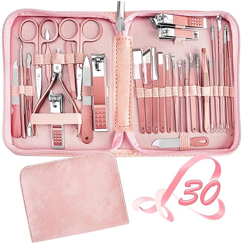 Manicure Set 30 in 1 Nail Clipper set, REDFLOW nail clippers, fingernail & toenail clippers, Manicure Tools, pedicure tools, Suitable for Travel Manicure Kit, Nail Set Kit With Everything Profe