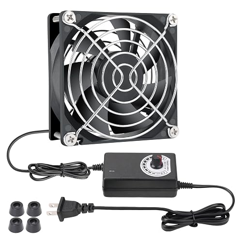 KEYFANCLUB 80mm Small Computer Fan with AC Plug, 110V 120V 220V 240V Fan with Speed Controller, Cooling for Gaming PC, Modem, Cabinet, Terrarium, Greenhouse