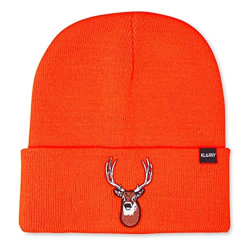 Blaze Orange Deer Hunting Hat, Stretchy Knit Hunting Beanie, One Size | Soft acrylic-blend knit, moisture-wicking and breathable; folds flat for easy pocket or pack storage