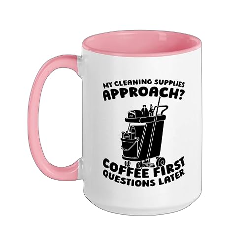 Cleaner Housekeeping - Sanitation Janitorial Cleaner Ceramic Mug, Pink/White, 15oz