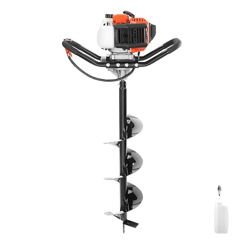 VEVOR Post Hole Digger, 43cc 1250W Auger Earth Digger, Gas-Powered (Fuel) | for Farmland, Garden, Plant, 8" Earth Auger Drill Bit, 30 inch Long Alloy Steel Auger, Powerful Engine, EPA Certification