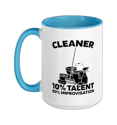 Cleaner Sanitation - Housekeeping Janitorial Cleaner Ceramic Mug, Blue/White, 15oz