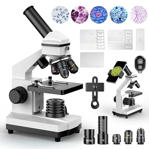 PalliPartners Compound Microscope for Adults & Students, White | 100X-2000X High-Power, Biological Microscope, School Lab & Home Education, with Slides Set & Phone Adapter