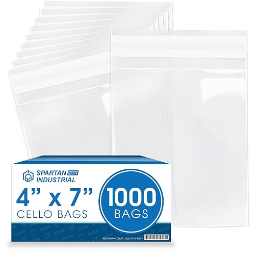 4" X 7" Self-Sealing Cellophane Bags (1000 Count) Clear Treat Bags | for Cookies, Candy, Small Gifts and Crafts - Resealable Adhesive Flap - Spartan Industrial