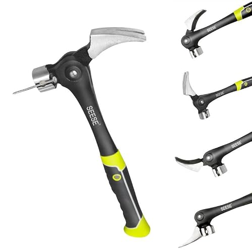 SEESE Adjustable Nail Puller Hammer: Magnetic Nail Starter, Anti-Slip Shock-Absorbing Handle - Claw Hammer for DIYers in Workshop, Construction & Remodeling