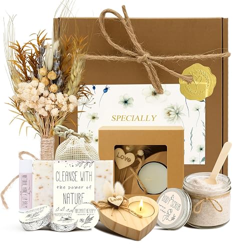 JMHACHY Spa Gifts for Women, Natural Themed Self Care Kit | 8PCS Items, Birthday Anniversary Care Package Ideas for Wife Girlfriend Mom, Mothers Day Gift Basket for Her
