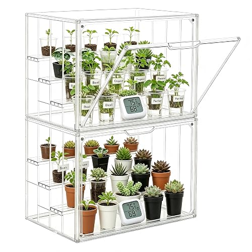 PEEKUP Mini Greenhouse Indoor with Magnetic Door, M-4tier-2pcs | Retains Warmth & Moisture, Durable Construction, Magnetic Door, Adjustable Dividers Fit Different Plants, Tool-Free Assembly