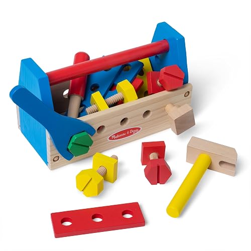 Melissa & Doug Take-Along Tool Kit Wooden Construction Toy (24 pcs) | 24 Wooden Pieces, Kid Friendly Tools, Montessori Inspired, Pretend Play Construction Toys, Preschool Toys for Kids, Ages 3+